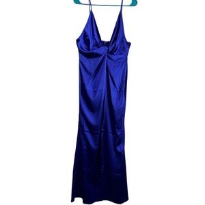 Forever 21 Woman's L Blue Satin Maxi Slip Dress Spaghetti Straps Homecoming